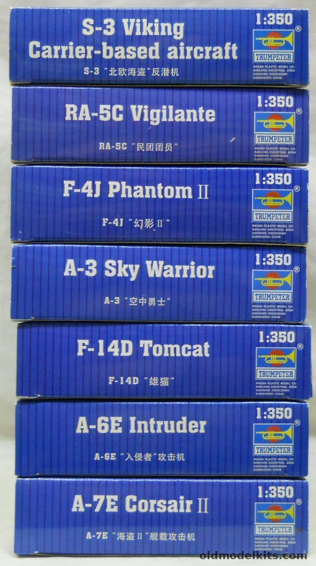 Trumpeter 1/350 06225 (6) A-7E Corsair II / 06224 (6) A-6E Intruder / 06220 (6) F-14D Tomcat / 06223 (6) A-3 Sky Warrior / 06219 (6) F-4J Phantom II / 06218 (6) RA-5C Vigilante / 06226 (6) S-3 Viking ASW plastic model kit